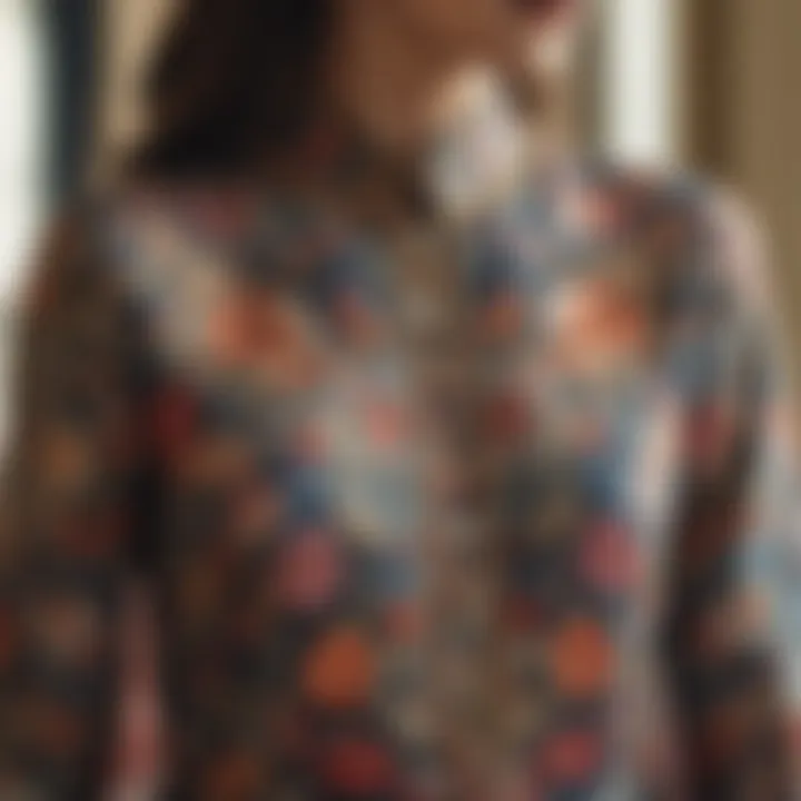 Close-up of floral patterns on a tunic showcasing intricate designs