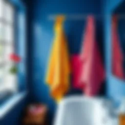 Vibrant towels hanging in a stylish bathroom