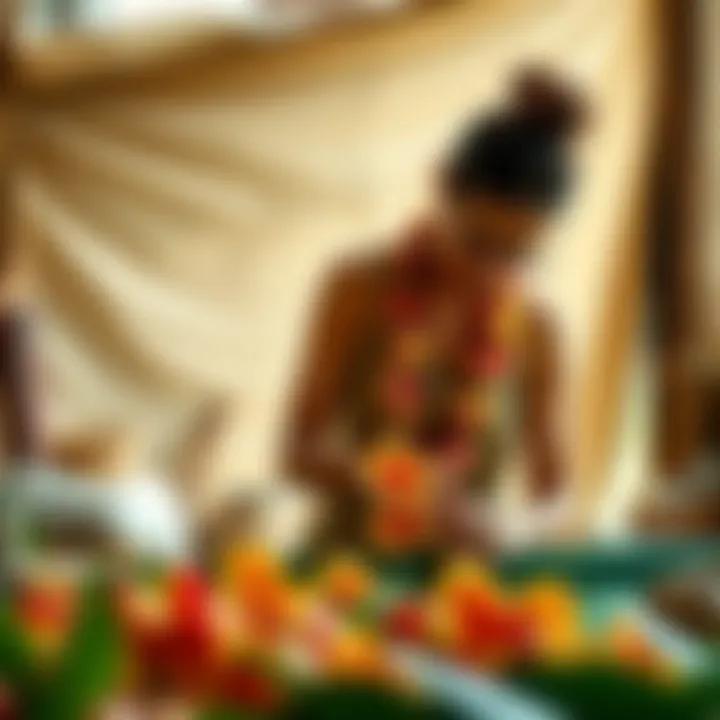 Artisan crafting Hawaiian silk flowers