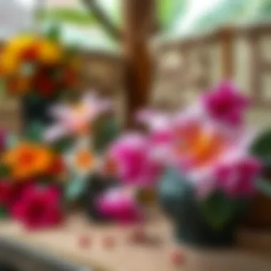 Traditional Hawaiian setting featuring silk flower arrangements