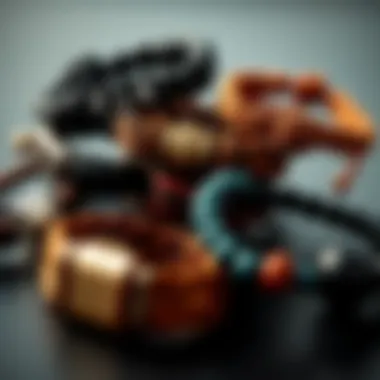 Artistic arrangement of different styles of yoga bracelets