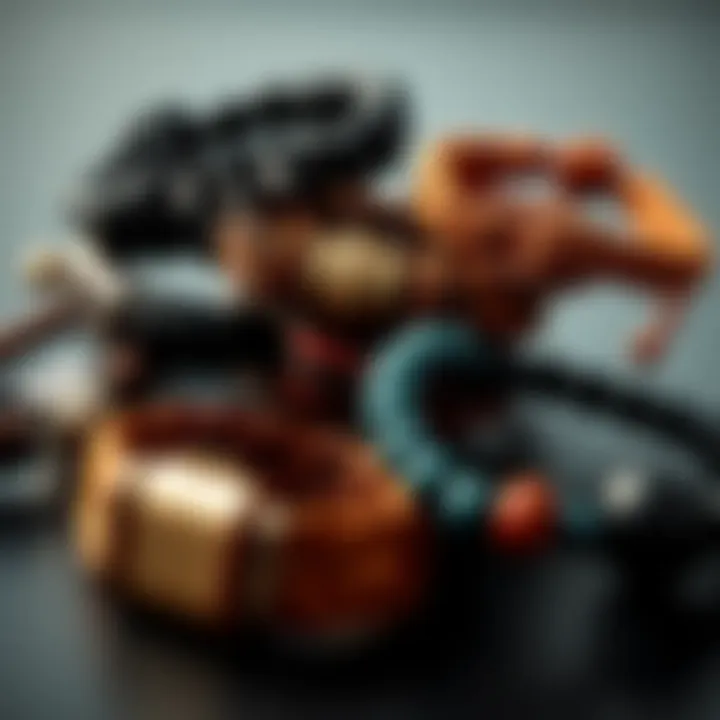 Artistic arrangement of different styles of yoga bracelets