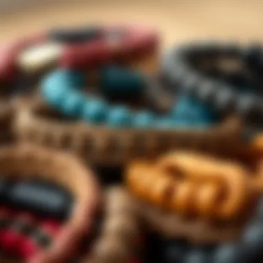 Close-up of materials used in yoga bracelets, showcasing variety