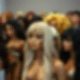 Diverse styles of affordable wigs showcasing various colors and textures