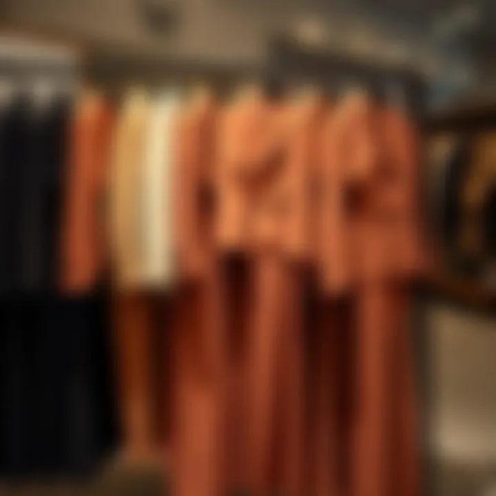 Stylishly arranged long skirt suit set on a clothing rack