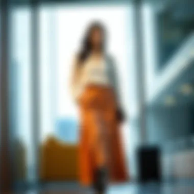 Accessorized long skirt outfit suitable for the workplace