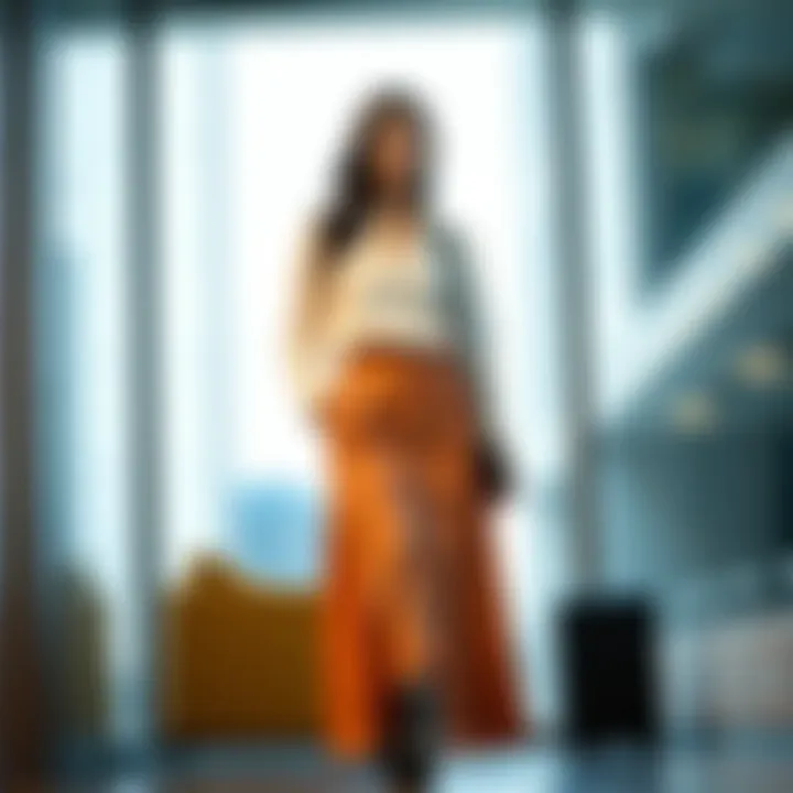 Accessorized long skirt outfit suitable for the workplace