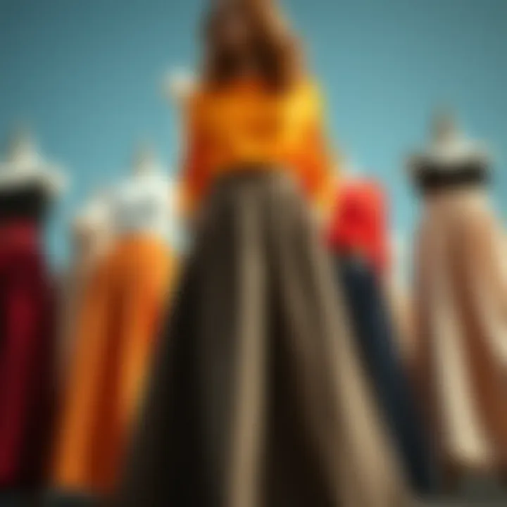 Variety of long skirts in different fabrics and styles