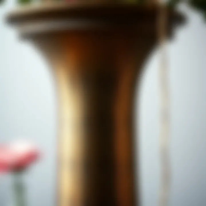 Close-up of a metal flower vase stand highlighting material texture