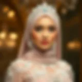 Elegant modest pageant dress showcasing intricate beading