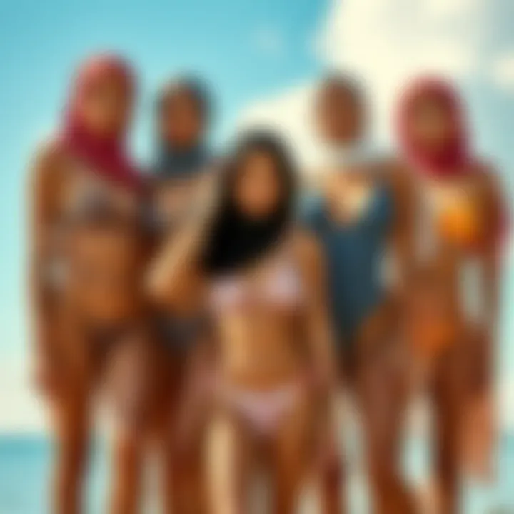 Diverse Styles of Modest Swimwear Diverse styles of modest swimwear arranged artistically