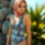 Elegant modest swimwear design featuring intricate patterns