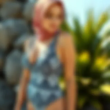 Intricate Patterns in Modest Swimwear Elegant modest swimwear design featuring intricate patterns