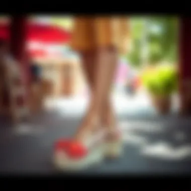 Fashionable outfits paired with open toe platform espadrilles in a vibrant outdoor setting