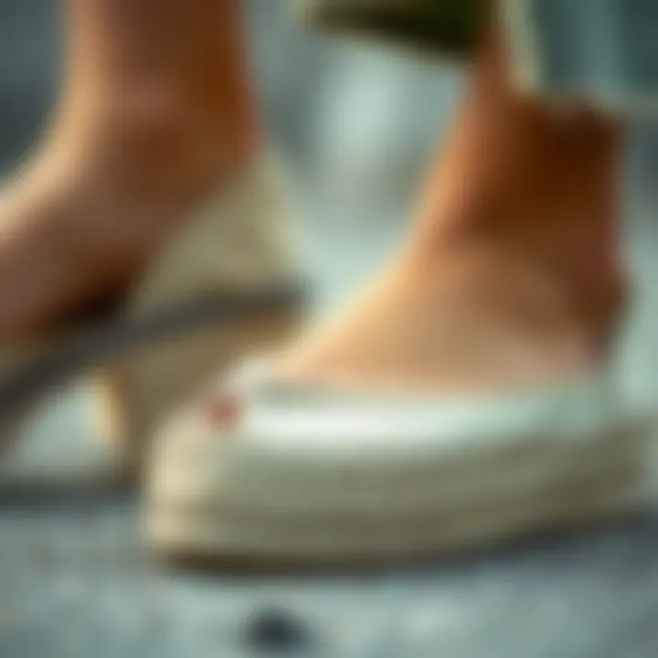 Close-up of sustainable materials used in open toe espadrilles, highlighting eco-friendly choices