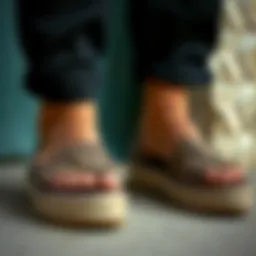 A pair of open toe platform espadrilles showcasing intricate design and craftsmanship