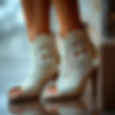 Intricate Design of Peep Toe Booties Close-up of peep toe booties showcasing intricate design details