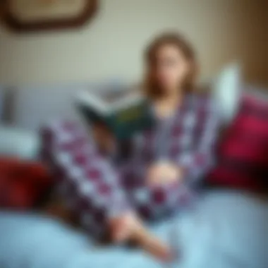 Comfortable Lounging in Plaid Pants Pajamas Comfortable lounging in plaid pants pajamas with a book