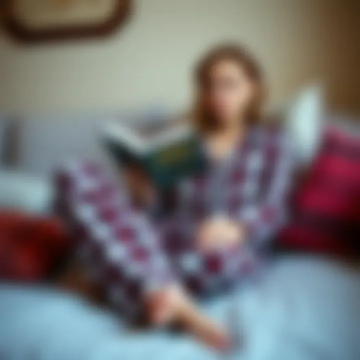 Comfortable Lounging in Plaid Pants Pajamas Comfortable lounging in plaid pants pajamas with a book