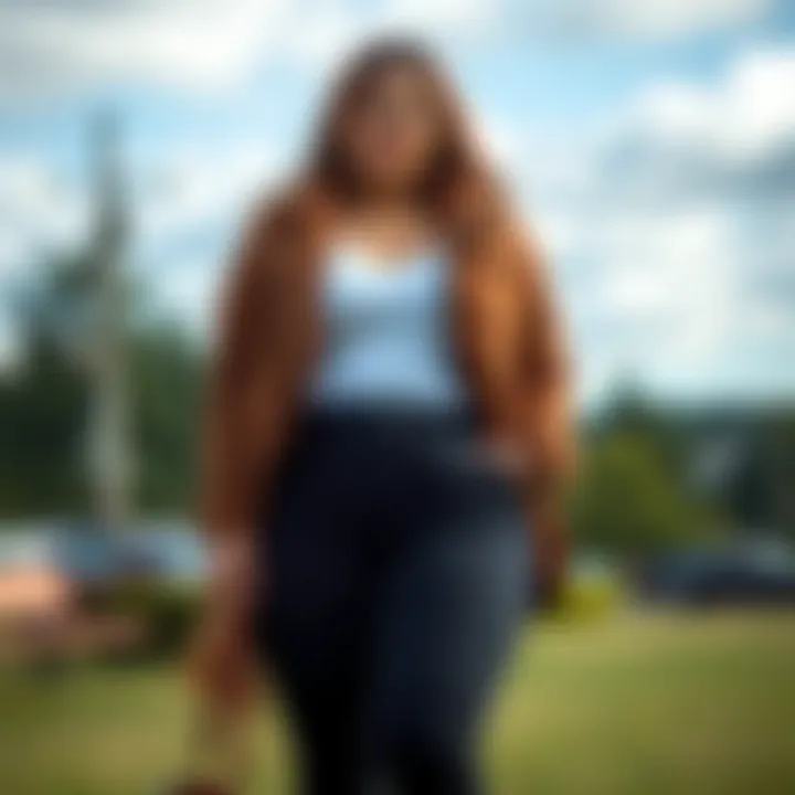 Model showcasing a chic plus size outfit in an outdoor setting.