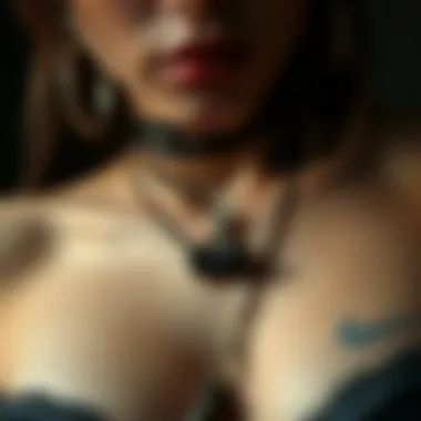 Close-up of intricate punk-inspired details on lingerie