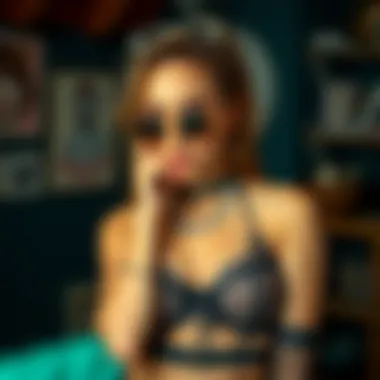 A model showcasing punk lingerie with bold accessories