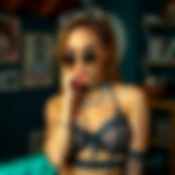 A model showcasing punk lingerie with bold accessories