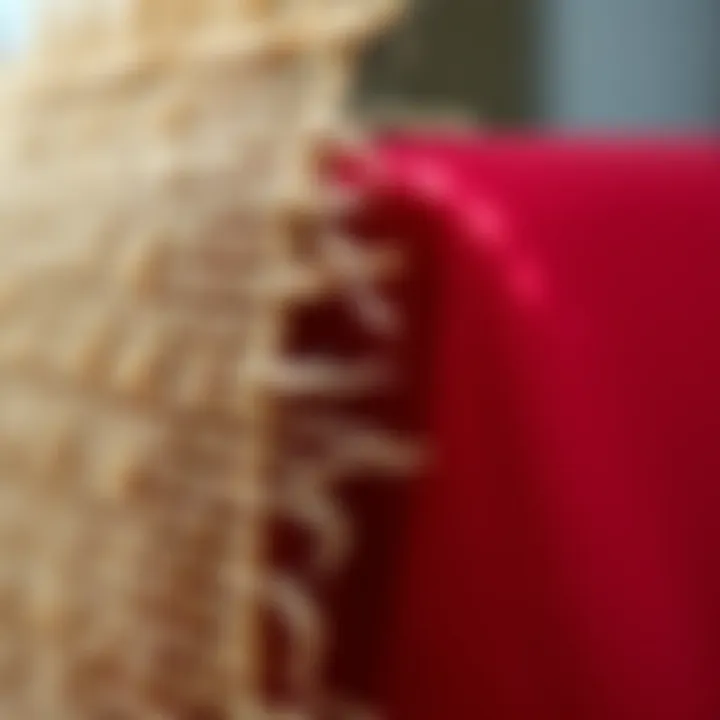 Close-up of red burlap texture showcasing its natural fibers