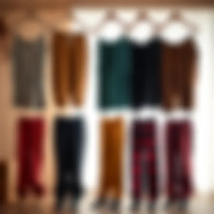 Variety of sauna pants displayed in different styles and colors