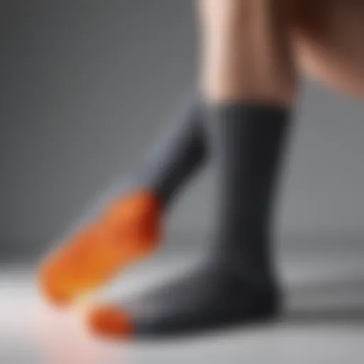 A close-up view of a self-heating sock showcasing its advanced heating technology.