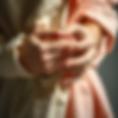 Close-up of hands feeling different fabric textures