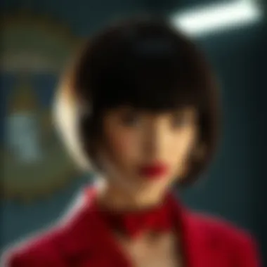 Person styling a short bob wig with bangs, demonstrating versatility.