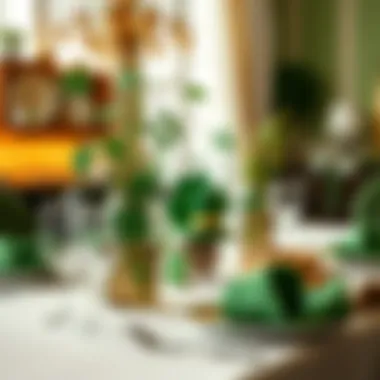 An elegant table setting featuring St. Patrick's Day themed vase fillers