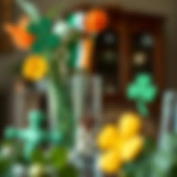 A decorative vase showcasing traditional Irish symbols and colors