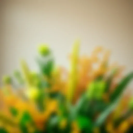 A vibrant arrangement of green and gold vase fillers representing St. Patrick's Day