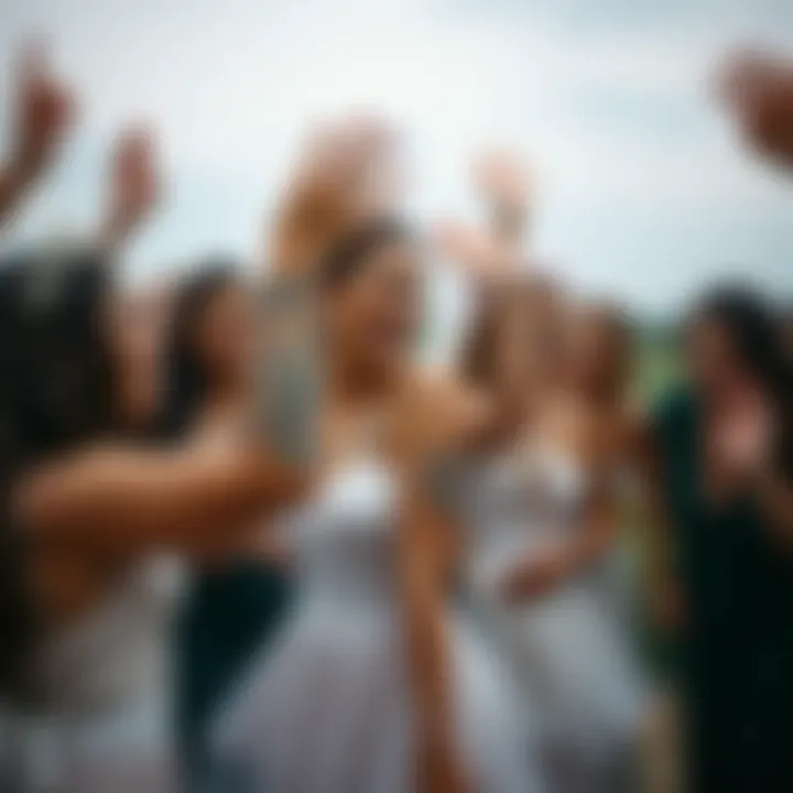 Group of friends celebrating with team bride temporary tattoos at a wedding