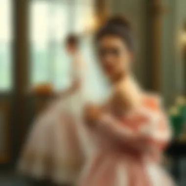 Vintage illustration of a classic French gown from the romantic era