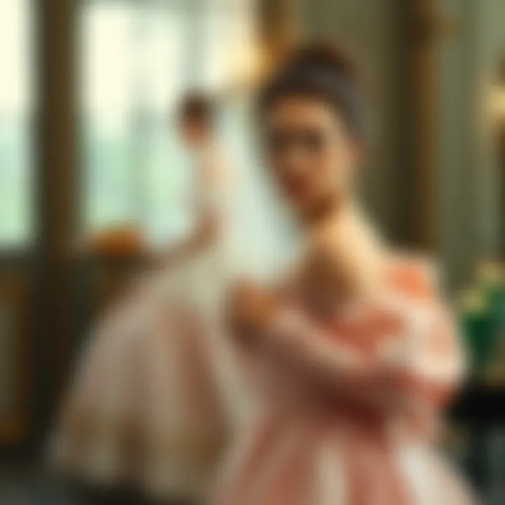 Vintage illustration of a classic French gown from the romantic era