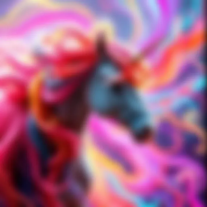 An abstract representation of a unicorn with swirling colors