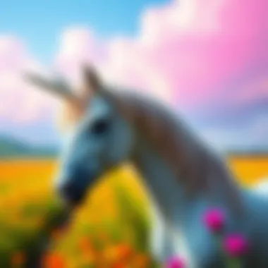 A stunning portrayal of a unicorn amidst a vibrant landscape