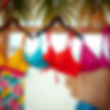A vibrant display of tankini swim tops in various styles and colors