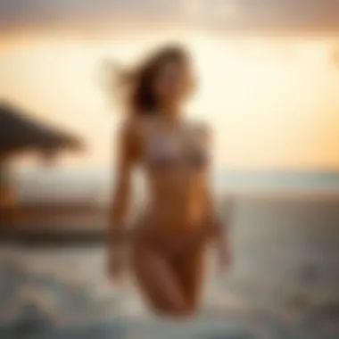 Elegant high waisted bikini displayed on a sandy beach