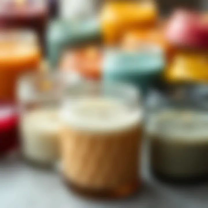 Assorted six ounce candle jars showcasing various colors and textures