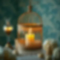 Intricate birdcage candle holder with delicate lace patterns