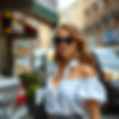 Stylish off-the-shoulder cut shirt paired with chic accessories for a modern look