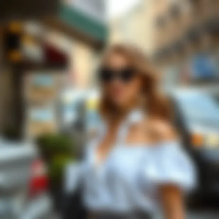 Stylish off-the-shoulder cut shirt paired with chic accessories for a modern look