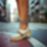 Urban Style with Elastic Straps Stylish shoes featuring elastic straps in an urban setting