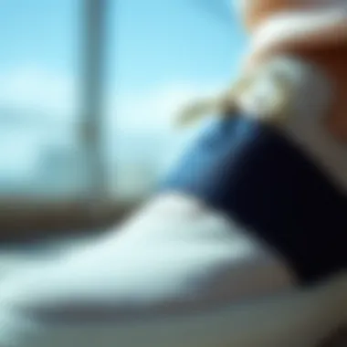 Close-up of elastic strap design on contemporary footwear