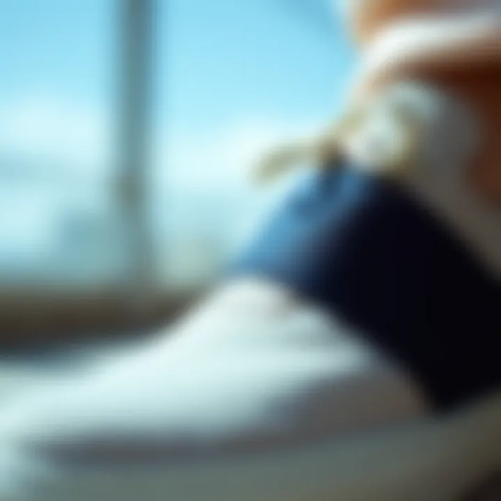 Close-up of elastic strap design on contemporary footwear