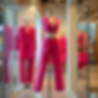 Stylish hot pink two piece pants set displayed on a mannequin